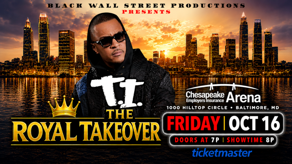 A man in sunglasses standing in front of a cityscape at sunset, with the text "BLACK WALL STREET PRODUCTIONS PRESENTS" and "THE ROYAL TAKEOVER" displayed.