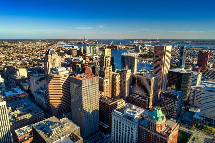 Baltimore Downtown Aerial View With River